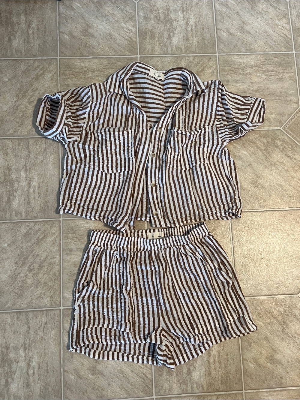 Love Notes Brown & White Striped Short Pajama Set